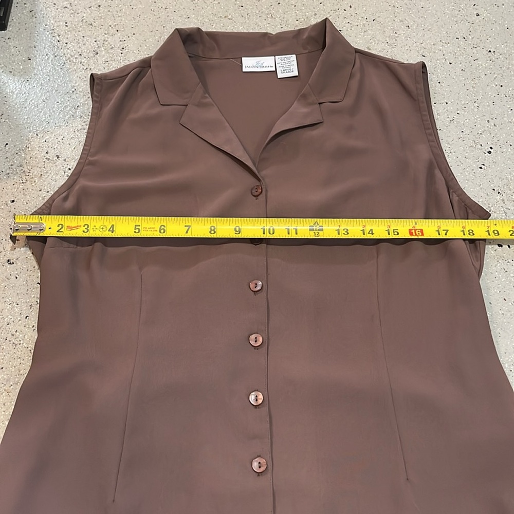 JACLYN SMITH SLEEVELESS BUTTON DOWN BELTED BLOUSE BROWN SIZE LARGE - Picture 10 of 12